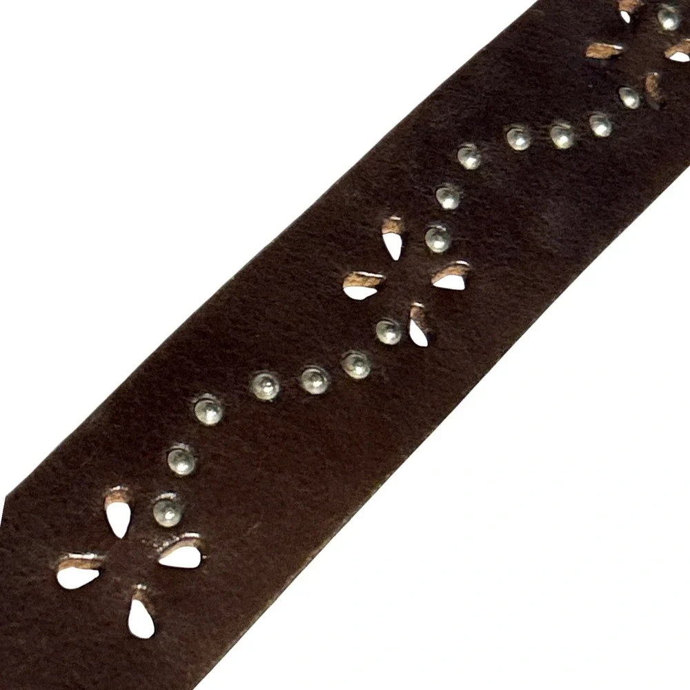 Hipwear Floral Perforated Italian Leather Studded Belt Brown L (31-35) Western